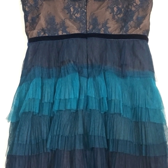 NEW Marchesa Notte Lace Ruffle Dress Teal Aqua Size 6 - Picture 8 of 16